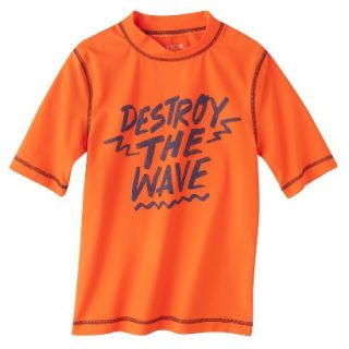 Boys Destroy the Waves Short Sleeve Swim Rashguard   Orange XS