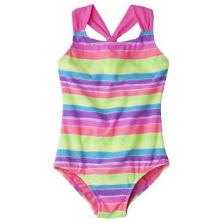Girls 1 Piece Striped Swimsuit   Rainbow M