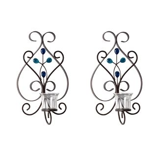 Elements Blue Gem 14 inch Scroll Tealight Sconces (set Of 2)