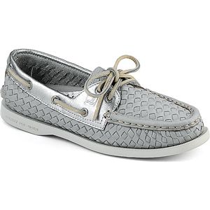 Sperry Top Sider Womens Authentic Original 2 Eye Grey Woven Shoes, Size 9.5 M   9265703