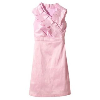 Womens Shantung V Neck Ruffle Dress   Pink Lemonade   8