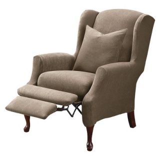 Sure Fit Stretch Pique Wing Recliner Slipcover   Taupe