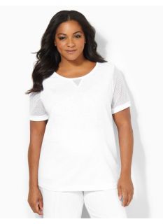 Catherines Plus Size Mesh Casual Tee   Womens Size 0X, White