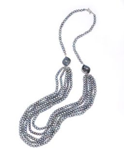 Multi Strand Silver Pearl and Moonstone Necklace
