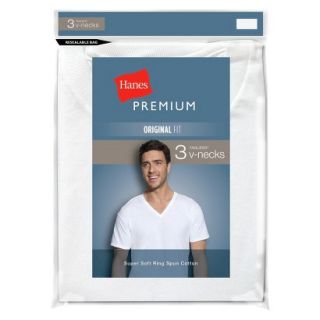 Hanes Premium Mens V Neck Tee 3Pk  White XL