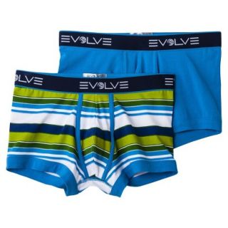 Evolve Mens 2pk Striped/Solid Trunks   Blue/Green/White   S
