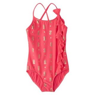 Girls 1 Piece Ruffled Swimsuit   Pink M