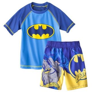 Batman Toddler Boys Short Sleeve Rashguard and Swim Trunk Set   Blue 2T