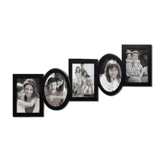 Adeco 5 opening Black Wooden Wall Hanging Collage Photo Picture Frame Black Size 4x6