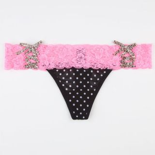 Polka Dot Animal Lace Up Thong Black/Pink In Sizes Small, Large, Medium For Wom