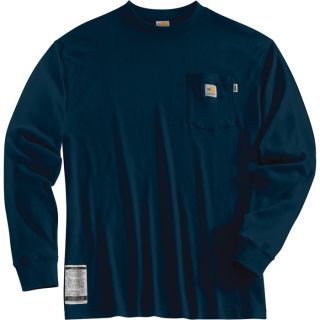 Carhartt Flame Resistant Long Sleeve T Shirt   Navy, 2XL, Tall Style, Model