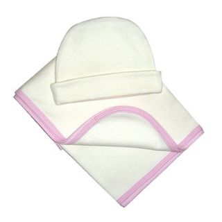 Organic Cotton Receiving Blanket and Infant Cap   Pink Trim by Tadpoles