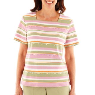 Alfred Dunner Cape Cod Short Sleeve Beaded Striped Top