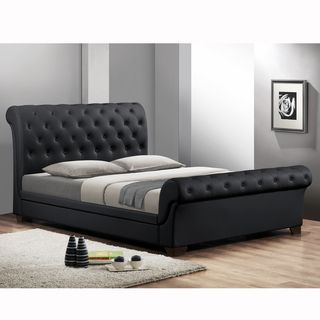 Baxton Studio Baxton Studio Leighlin Black Modern Sleigh Bed With Upholstered Headboard   Queen Size Black Size Queen