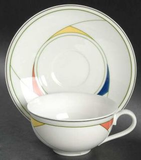 Villeroy & Boch Trio Flat Cup & Saucer Set, Fine China Dinnerware   Red, Yellow,