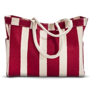 Cabana Striped Canvas Carryall Tote Handbag   Red