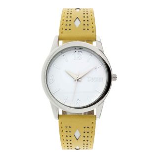 Decree Womens Perforated Faux Leather Strap Watch, Yellow