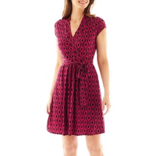 LIZ CLAIBORNE Short Sleeve Faux Wrap Dress, Pink