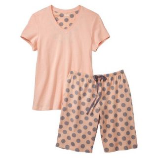 Womens Top/Short Pajama Set   Orange/Grey Polka Dot L