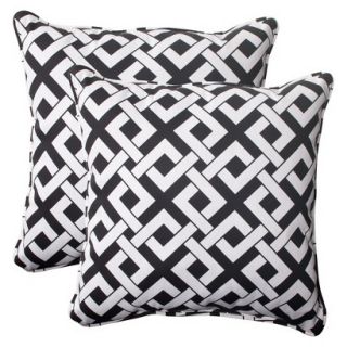 Outdoor 2 Piece Square Toss Pillow Set   Black/White Boxed In Geometric