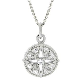 Sterling Silver Compass Mini Cubic Zirconia Pave Pendant