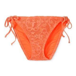 Womens Crochet Side Tie Swim Bottom  Orange XL