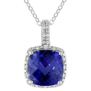 Silver Diamond and 5 3/4ct Created Sapphire Pendant With Chain
