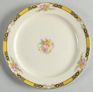 Edwin Knowles 402e1 Luncheon Plate, Fine China Dinnerware   Yellow Band W/Purple