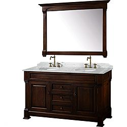 Wyndham Collection Andover Dark Cherry 60 inch Solid Oak Bathroom Vanity