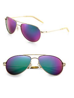 Oliver Peoples Benedict Mirrored Lens Aviator   Green Mirror