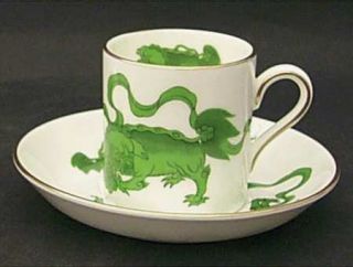 Wedgwood Chinese Tigers Green Bond Shape Demitasse Cup and Saucer Set, Fine Chin