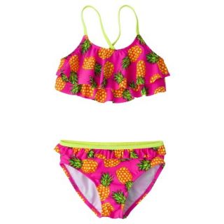 Girls 2 Piece Ruffled Pineapple Bandeau Bikini Swimsuit Set   Pink S