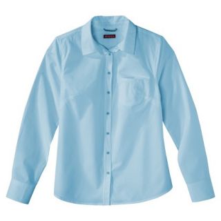 Merona Womens Plus Size Long Sleeve Button Down Shirt   Blue/Cream 1
