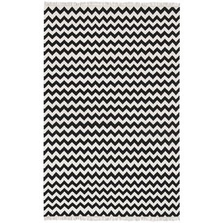 Hand Woven Flat Weave Black Electro Wool Rug (8 X 10)