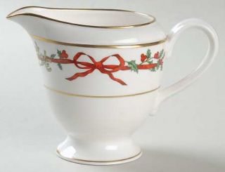 Royal Worcester Holly Ribbons Creamer, Fine China Dinnerware   Red Ribbons & Gre