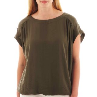 A.N.A Tab Sleeve Woven Banded Top   Plus, Oregano