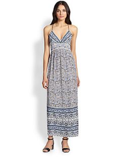 Rebecca Taylor Printed Open Back Maxi Dress   Cement