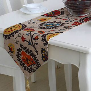 Floral Pattern Linen Table Runner