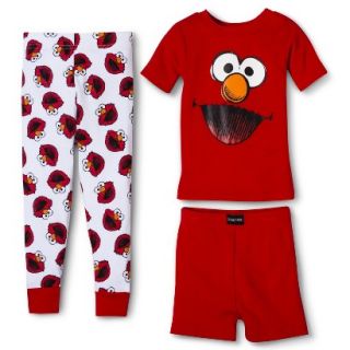 Sesame Street Elmo Toddler Boys 3 Piece Short Sleeve Pajama Set   Red 4T