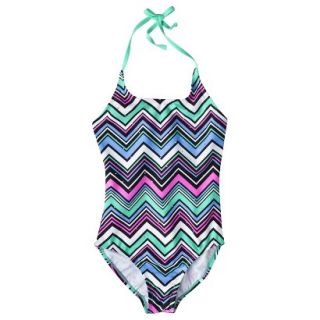 Girls 1 Piece Chevron Swimsuit   Purple S
