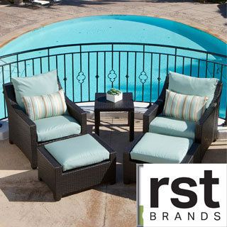 Rst Brands Rst Outdoor Bliss 5 piece Club Chairs And Ottomans Patio Furniture Set Blue Size 5 Piece Sets