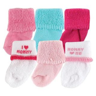 Luvable Friends Newborn Girls 6 Pack I Love Mom Socks   Pink 0 3 M