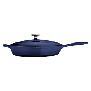 Tramontina 12 Cast Iron Skillet with Lid   Blue