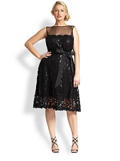 Tadashi Shoji, Sizes 14 24 Sequin Lace Illusion Cocktail Dress   Black