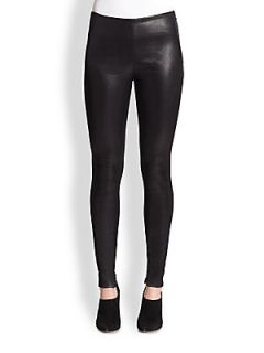 Ralph Lauren Black Label Jamie Embossed Leather & Jersey Pants   Black