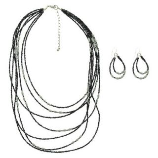 Womens Multi Strand Fashion Necklace and Earring Set   Silver