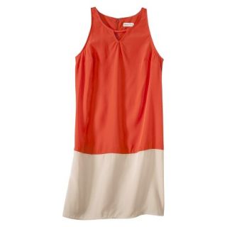 Merona Womens Colorblock Hem Shift Dress   Hot Orange/Hamptons Beige   L