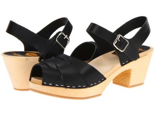 Swedish Hasbeens Peep Toe High Womens Shoes (Black)