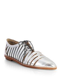 Loeffler Randall Opal Mirrored Leather Oxfords   Silver