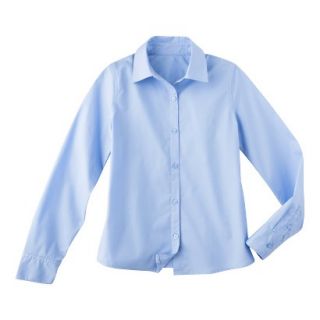 Cherokee Girls School Uniform Long Sleeve Button Up Blouse   Soft Blue S